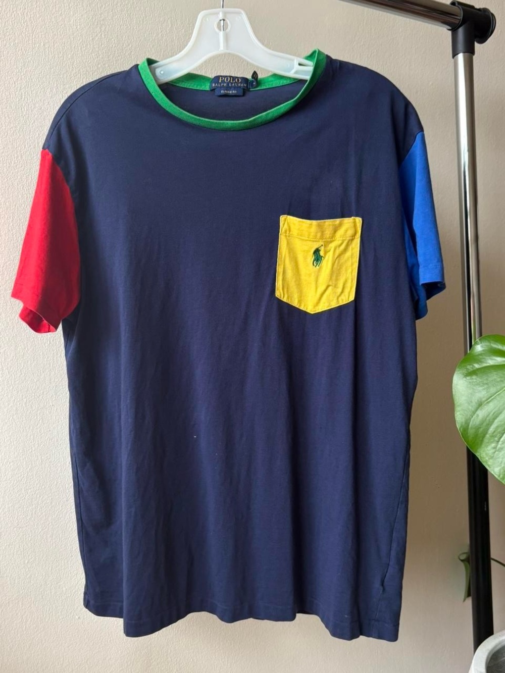 Ralph Lauren Navy Colorblock Short-Sleeve Tee with Yellow Pocket